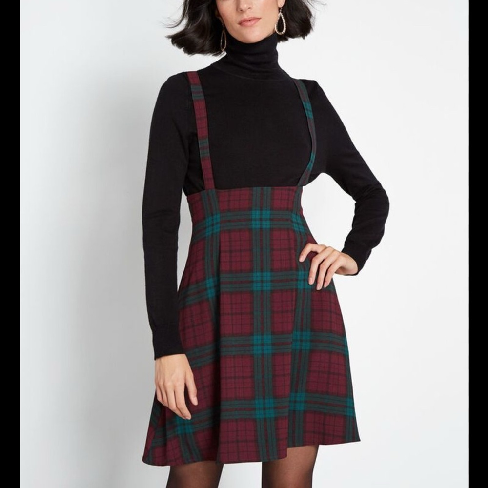 Modcloth Burgundy and Green Plaid Skirt
